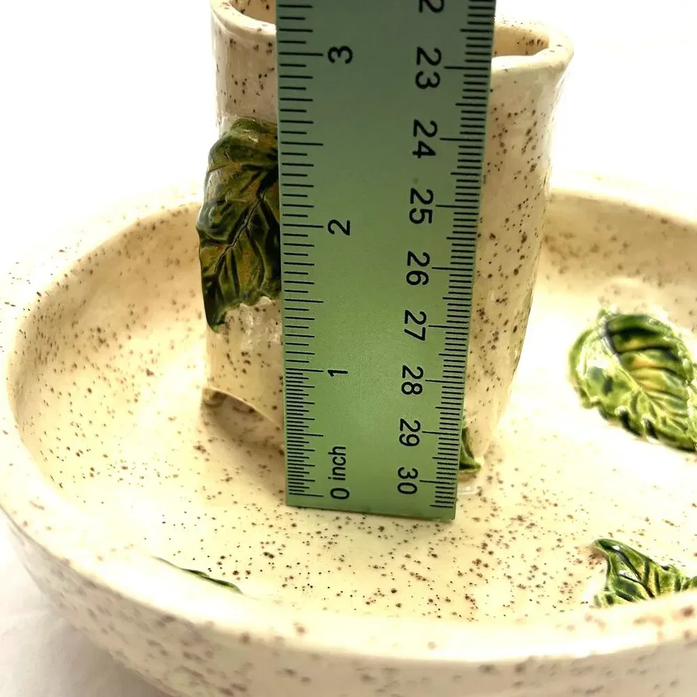 Handmade Ikebana Speckled Glaze Pottery Vase Lady Bugs‎ Leaves Unsigned